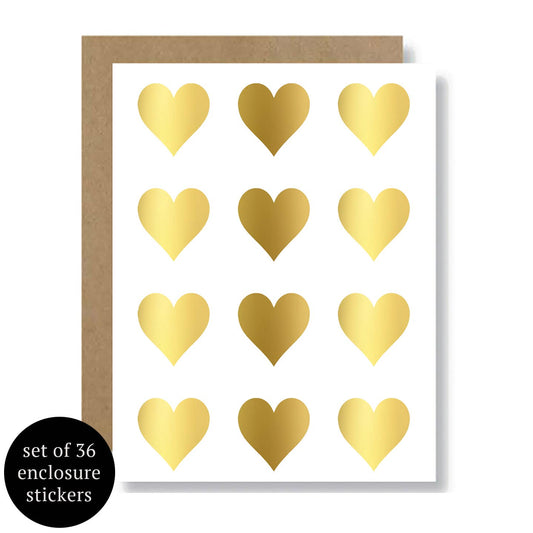 Gold Foil Heart Enclosure Stickers - Set of 36