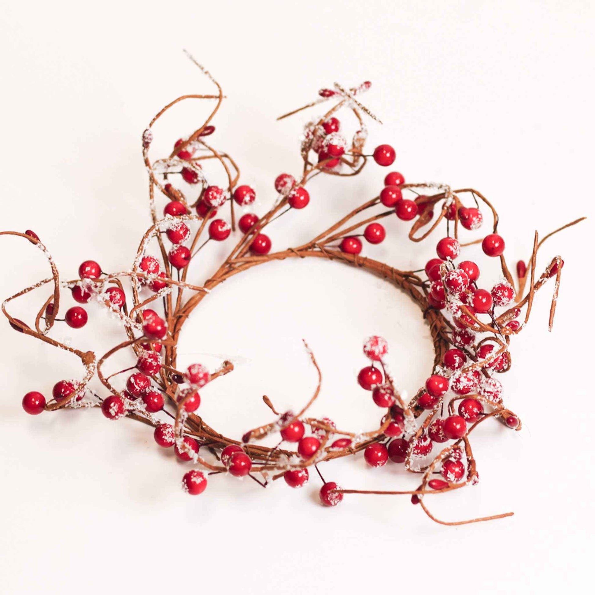 Snowy Cranberry Branch Candle Ring – Christmas Decor