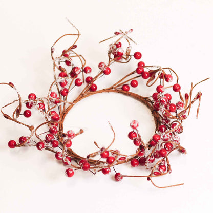 Snowy Cranberry Branch Candle Ring – Christmas Decor