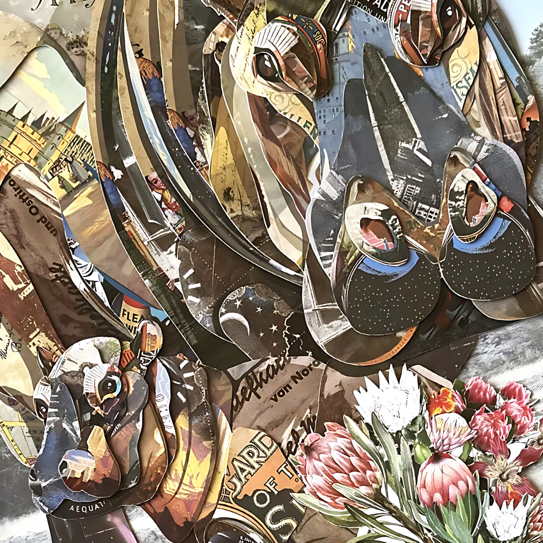Arte de collage 3D | Hipopótamos (76 cm x 61 cm)