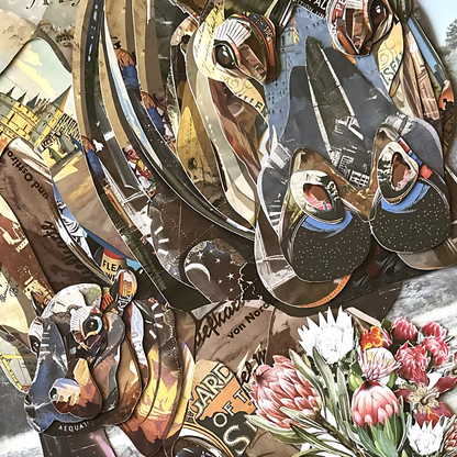 Arte de collage 3D | Hipopótamos (76 cm x 61 cm)