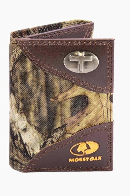 Christian Cross Leather Trifold Wallet: Crazyhorse Brown