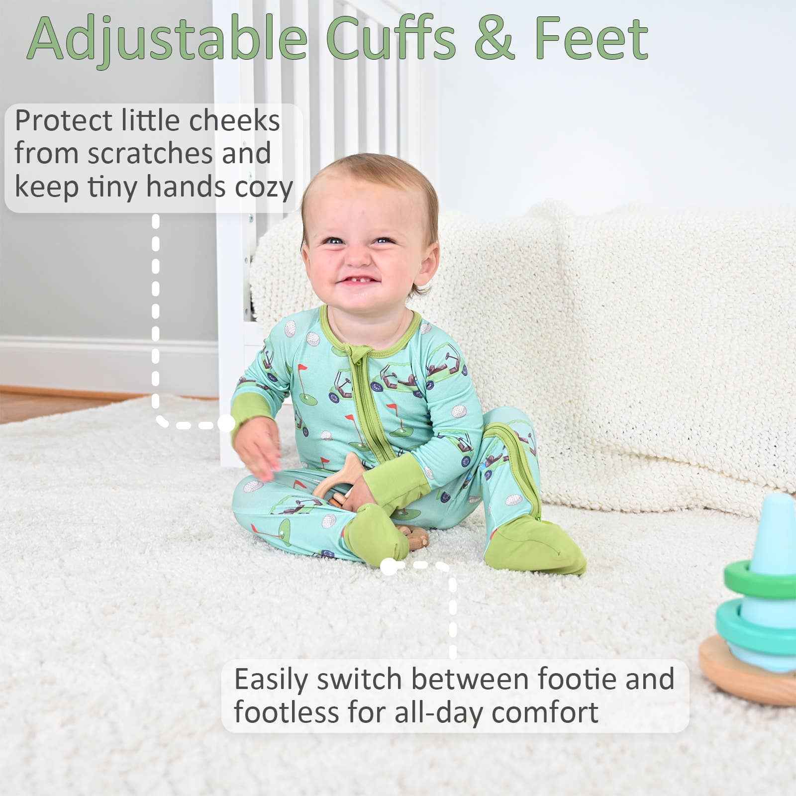LollyBanks - Bamboo Baby Convertible Zipper Pajamas - Golf Cart