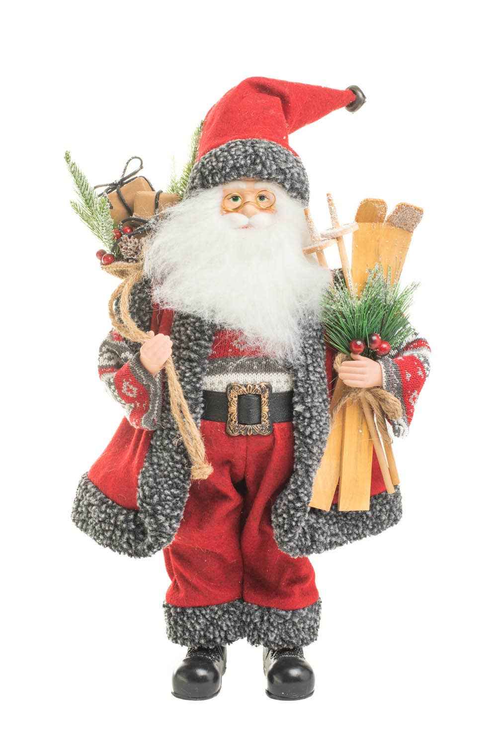 Red/Gray Nordic Santa Figurine with Gift Sack