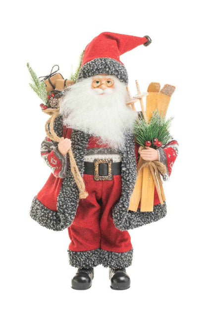 Red/Gray Nordic Santa Figurine with Gift Sack
