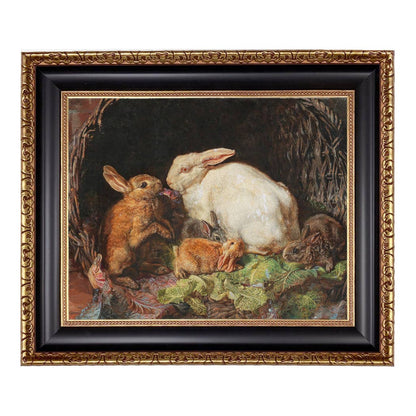 Hares and Young Framed Painting Print on Canvas