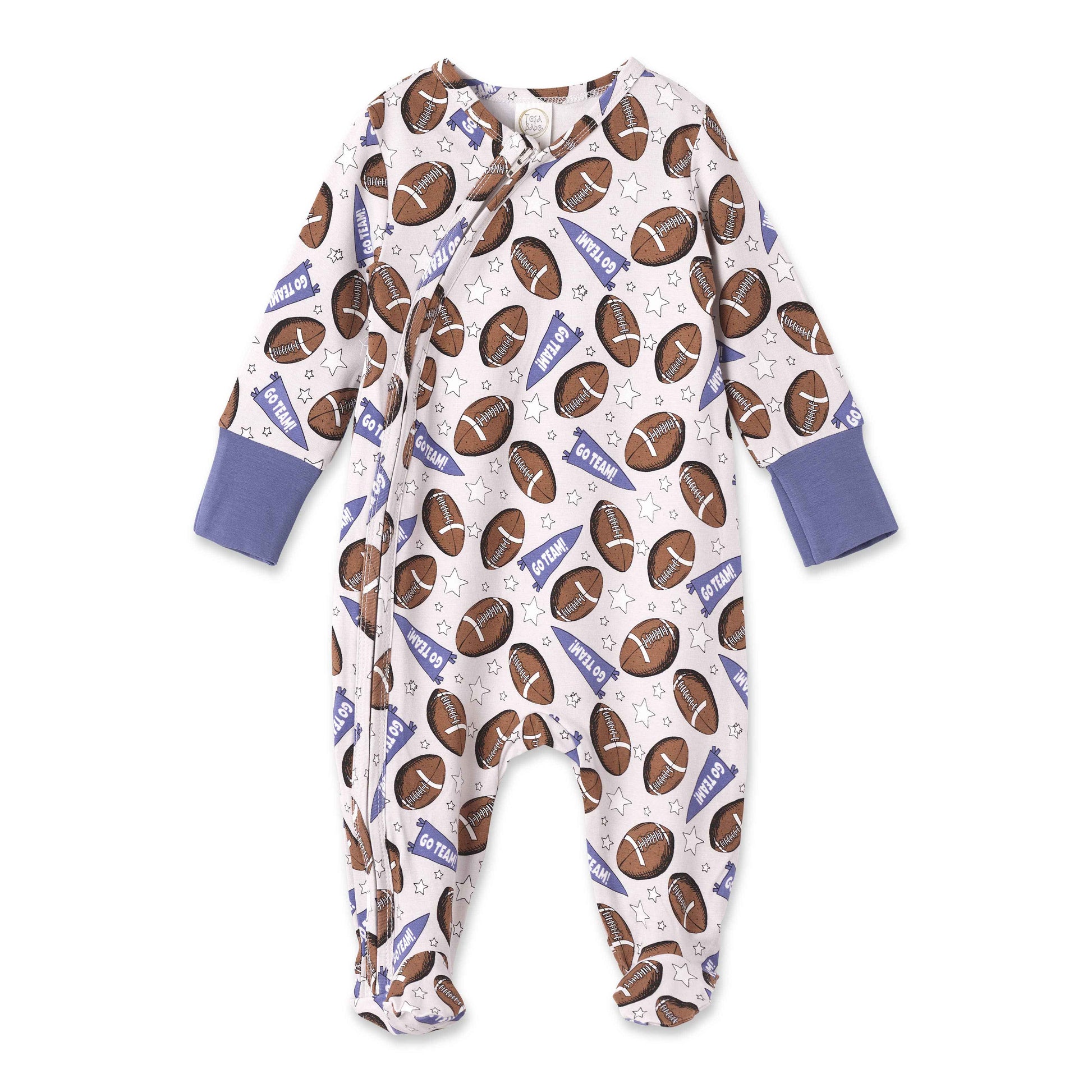 Bamboo Zipper Baby Romper – Football Fun & Comfort: 9-12M