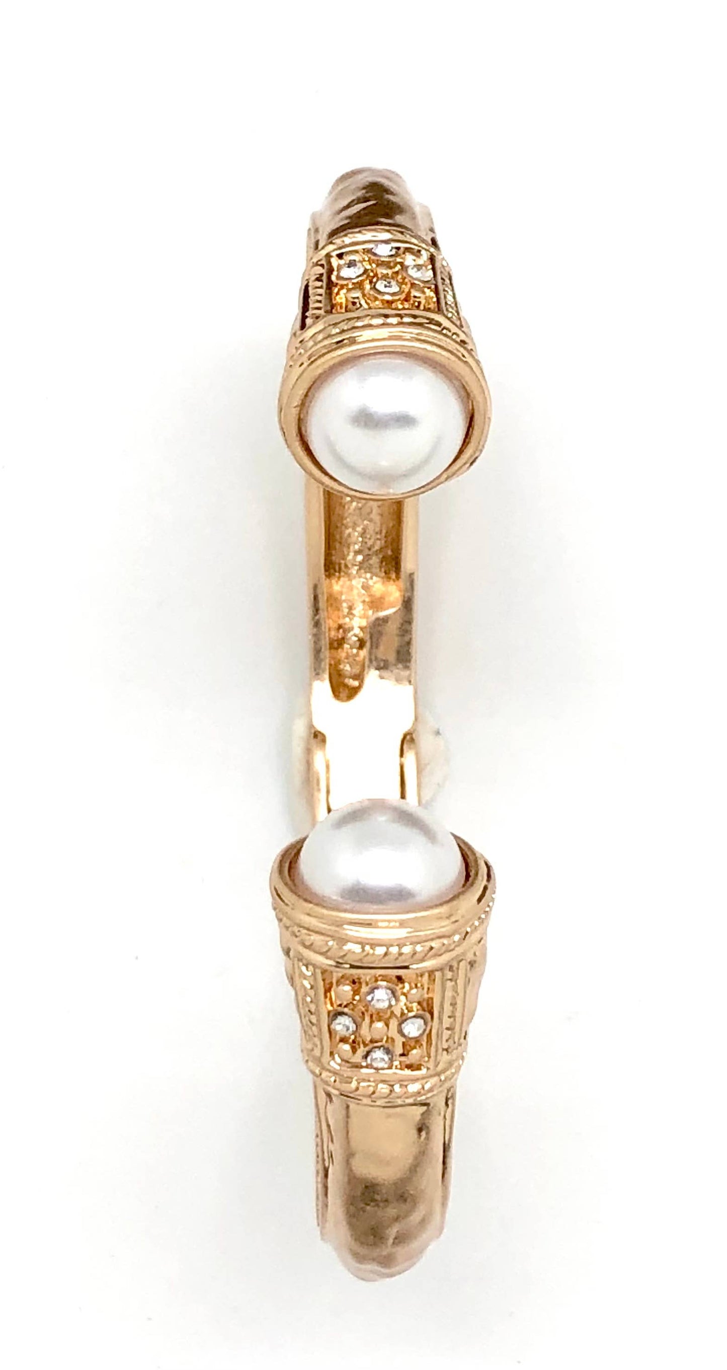 Bracelet Cuff Alloy Plated Spring Pearl Glass 7-8”