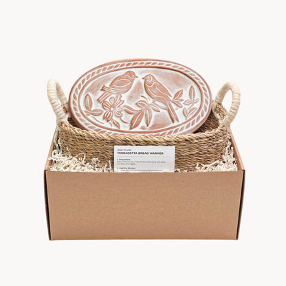 Handmade Bread Warmer & Wicker Basket - Lovebirds Oval