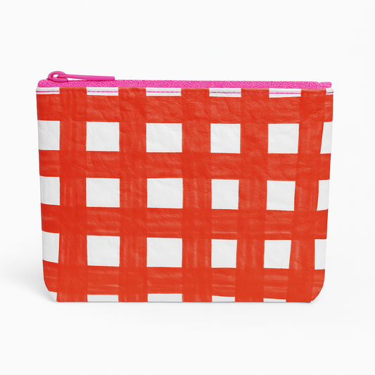Red & Pink Check Flat Zip Bag