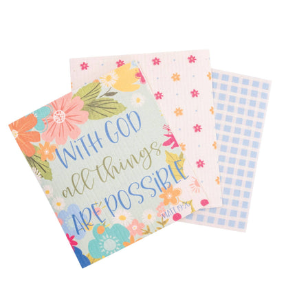 Divinity Boutique - ECO Friendly Dishcloth Set: All Things, Matt 19:26