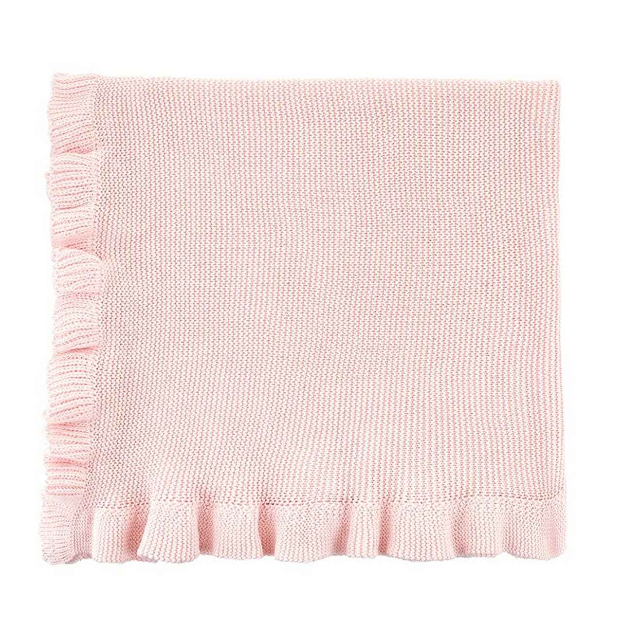 Knit Blankets with Ruffle - Pink: 100% cotton / 40" W x 32" H