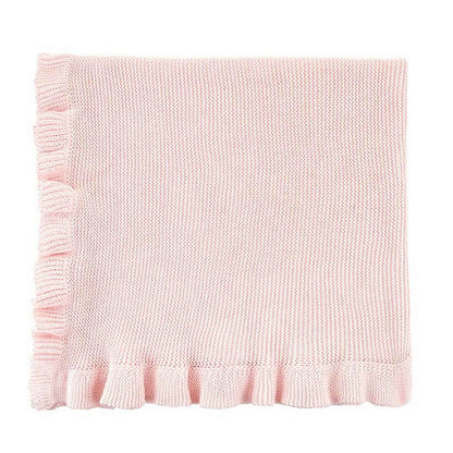 Knit Blankets with Ruffle - Pink: 100% cotton / 40" W x 32" H