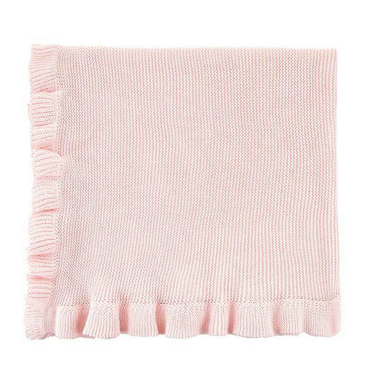Knit Blankets with Ruffle - Pink: 100% cotton / 40" W x 32" H