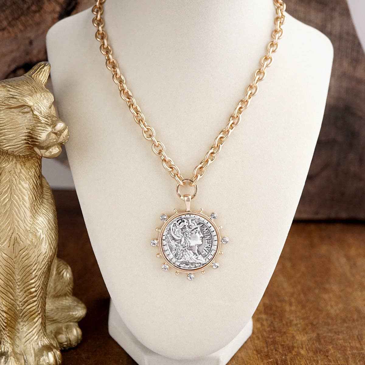 Radiant Relic – Coin Medallion Necklace with Crystal Halo