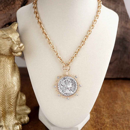 Radiant Relic – Coin Medallion Necklace with Crystal Halo
