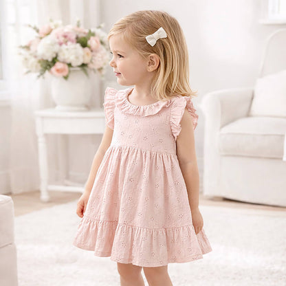 Eyelet Girl's Cotton Dress for Special Occasions - Pink: 3T