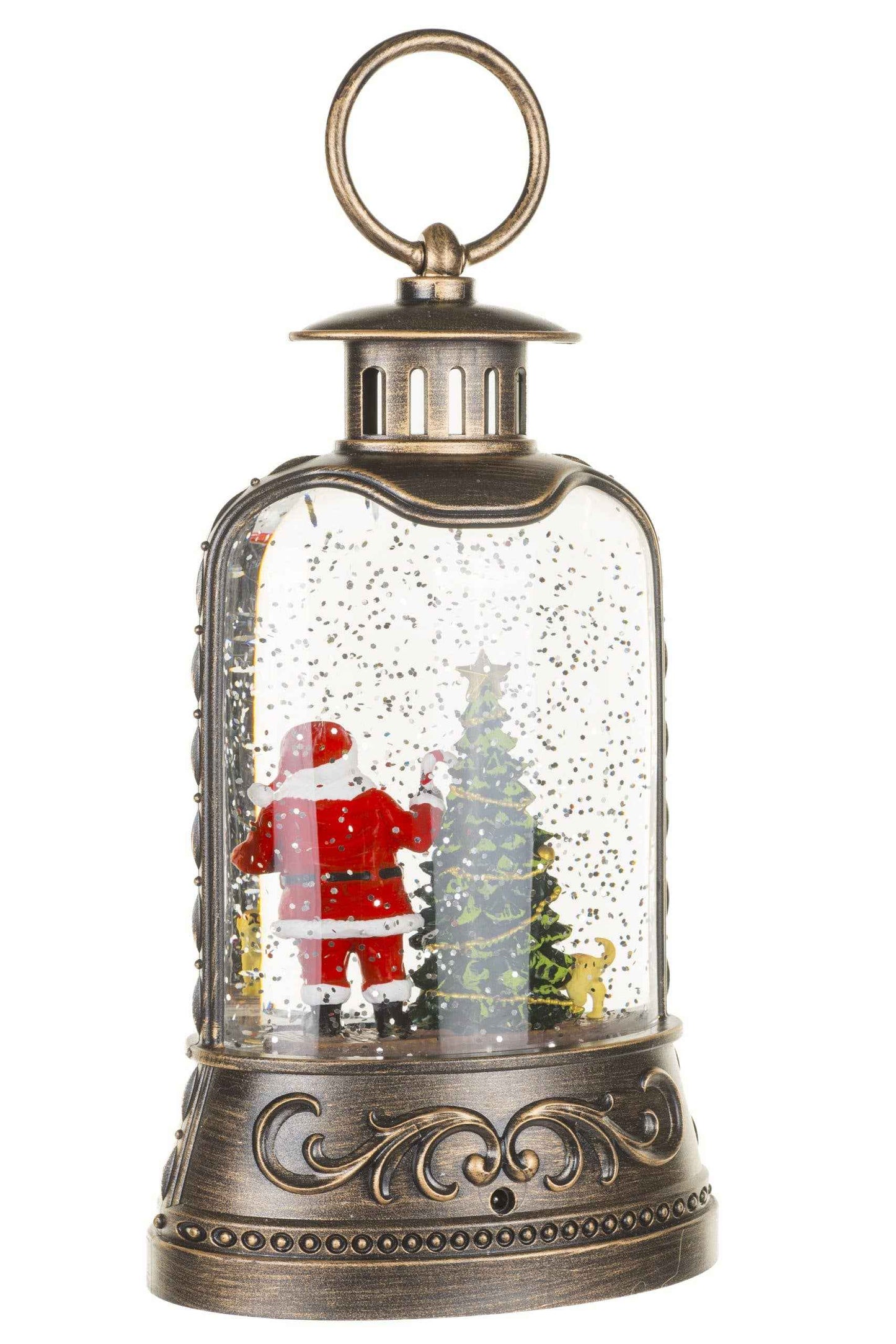NEW- Brown Lantern Snow Globe with Papa and Baby Snowman