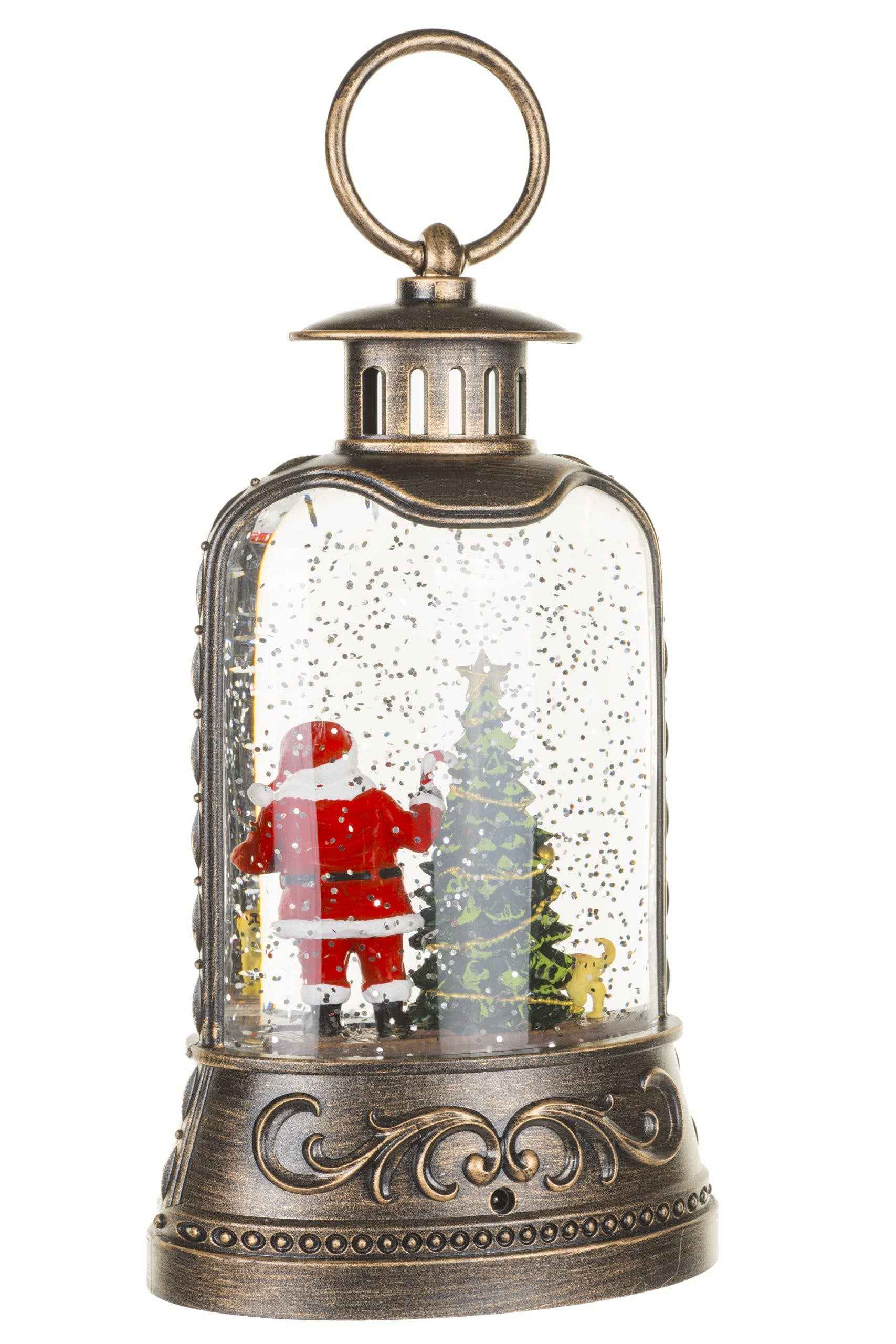NEW- Brown Lantern Snow Globe with Papa and Baby Snowman