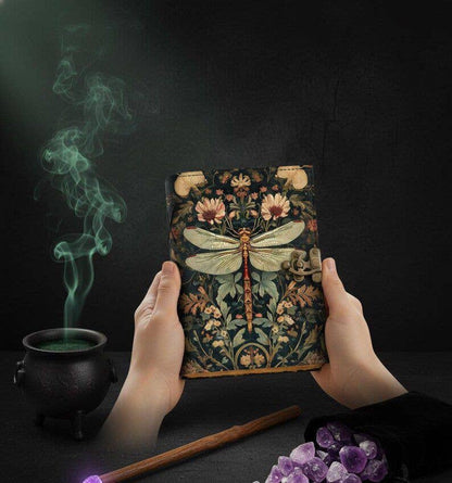 Dragonfly Leather Journal with Lock Handmade Vintage Grimoir
