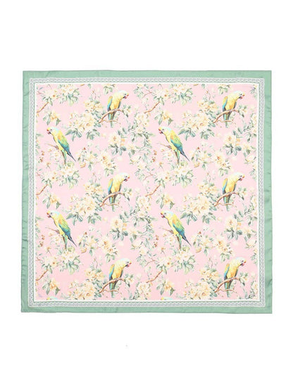 FLORAL BIRD PRINT SILKY FEEL BANDANA SCARF