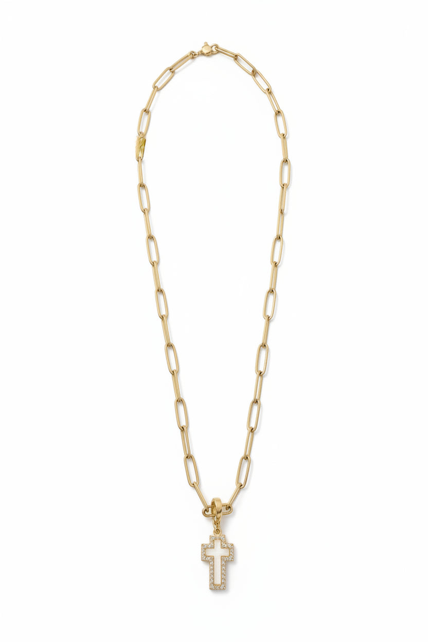 Cross Pendant on Paperclip Chain