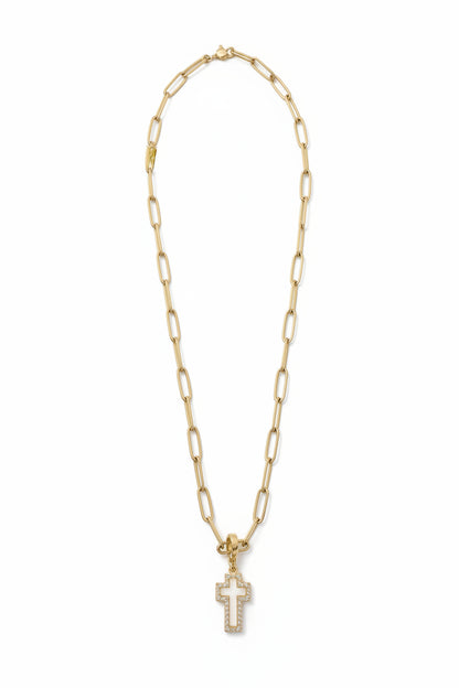 Cross Pendant on Paperclip Chain