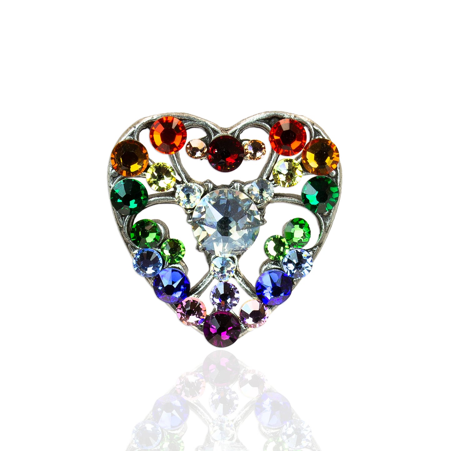 Radiating Rainbow Crystal Spectrum Heart Brooch
