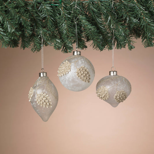 5.9"H Frosted Glass Pinecone Design Ornamen