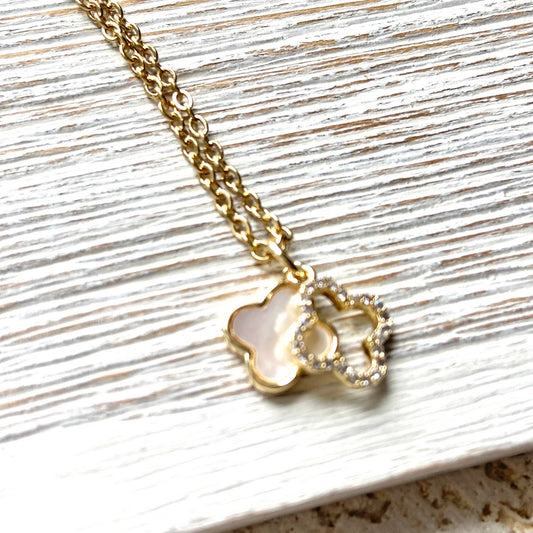 Clover charm necklace charm with motion shell crystal