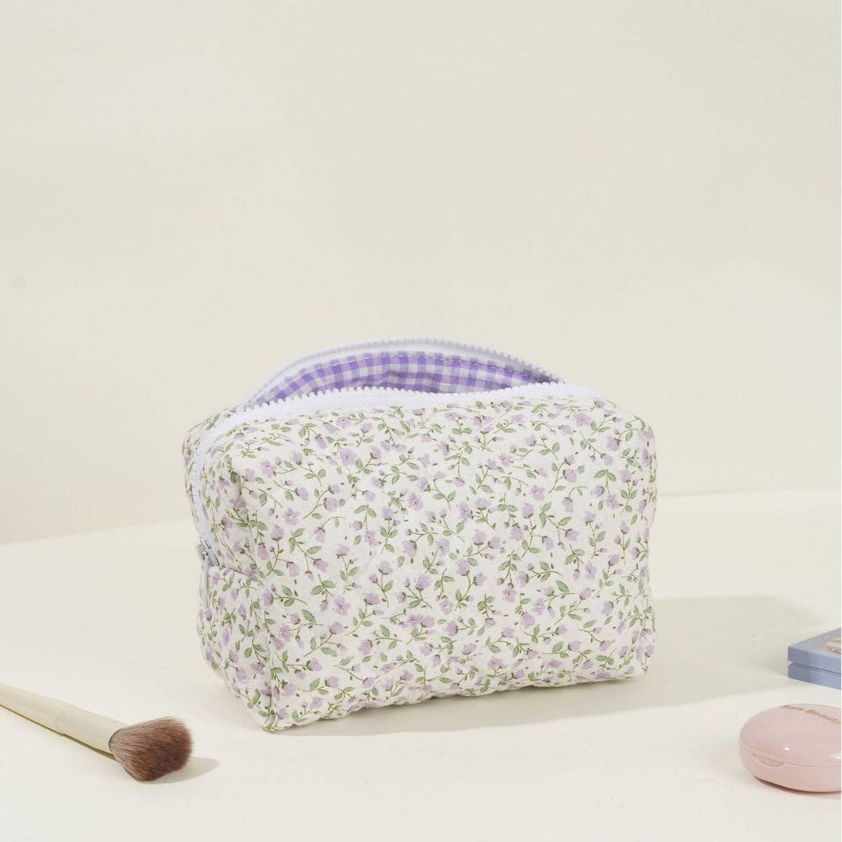 Dipped Shop - Floral Quilted Large Capacity Cotton Cosmetic Bag DPB0115