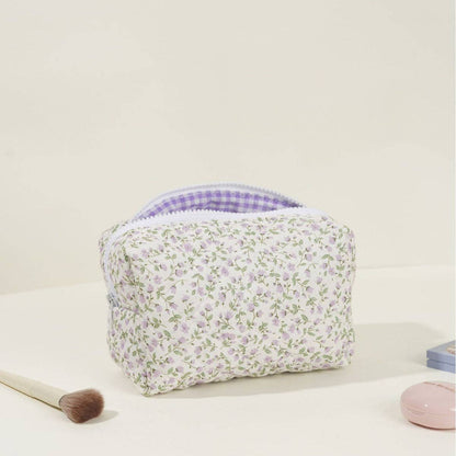 Dipped Shop - Floral Quilted Large Capacity Cotton Cosmetic Bag DPB0115