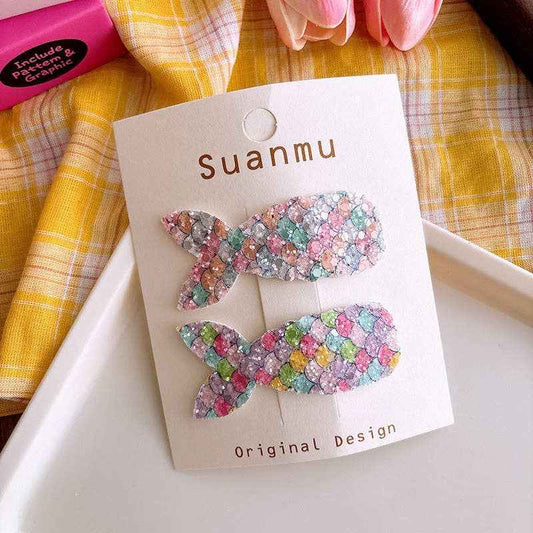 Colorful Glitter Mermaid Tail Kids Hair Clips Sweet Cute BB Clips: 3-Rainbow Set