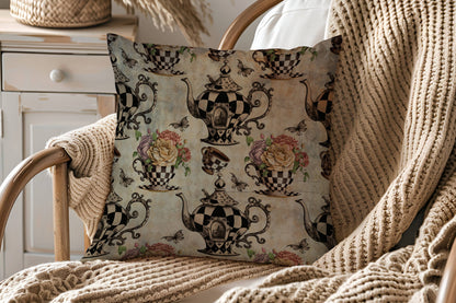 Whimsical Alice In Wonderland Teapots Throw Pillow Covers