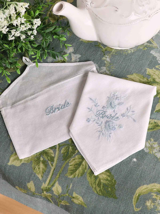 Bride Embroidered Envelope Hankie: Light Blue