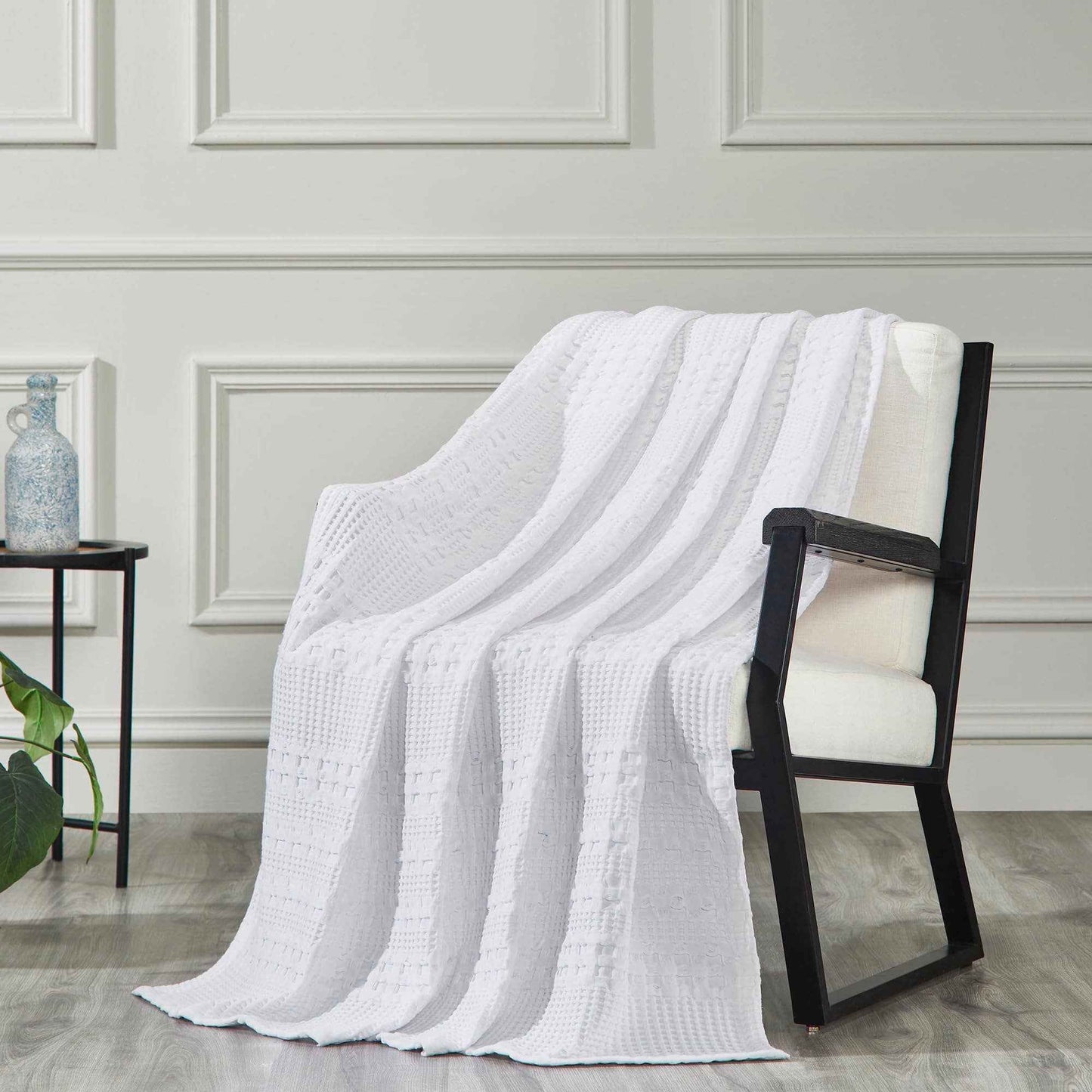 Bright White Waffle Weave Cotton Throw Blanket - 50x60 - Decorative Couch & Sofa Cover - VHC Brands