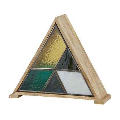 11"H Stained Glass Triangle Shade Wood Base Accent Lamp