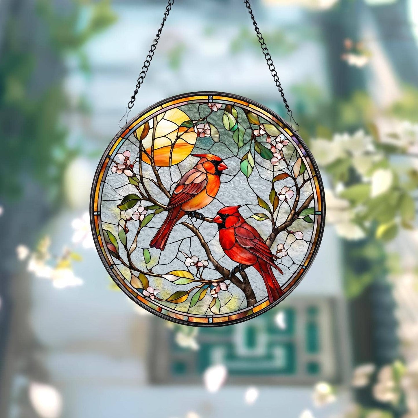 Cardinal Glass Suncatcher, Bird Glass Art, Memorial Gift