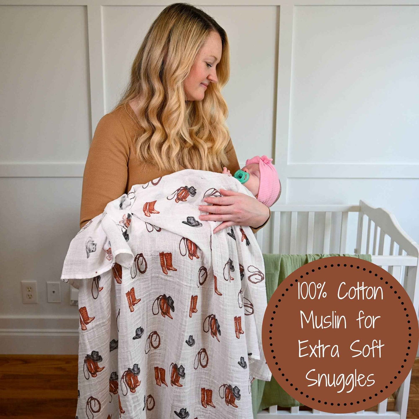 LollyBanks - Life Is Better In Boots Western Baby Muslin Swaddle Blanket