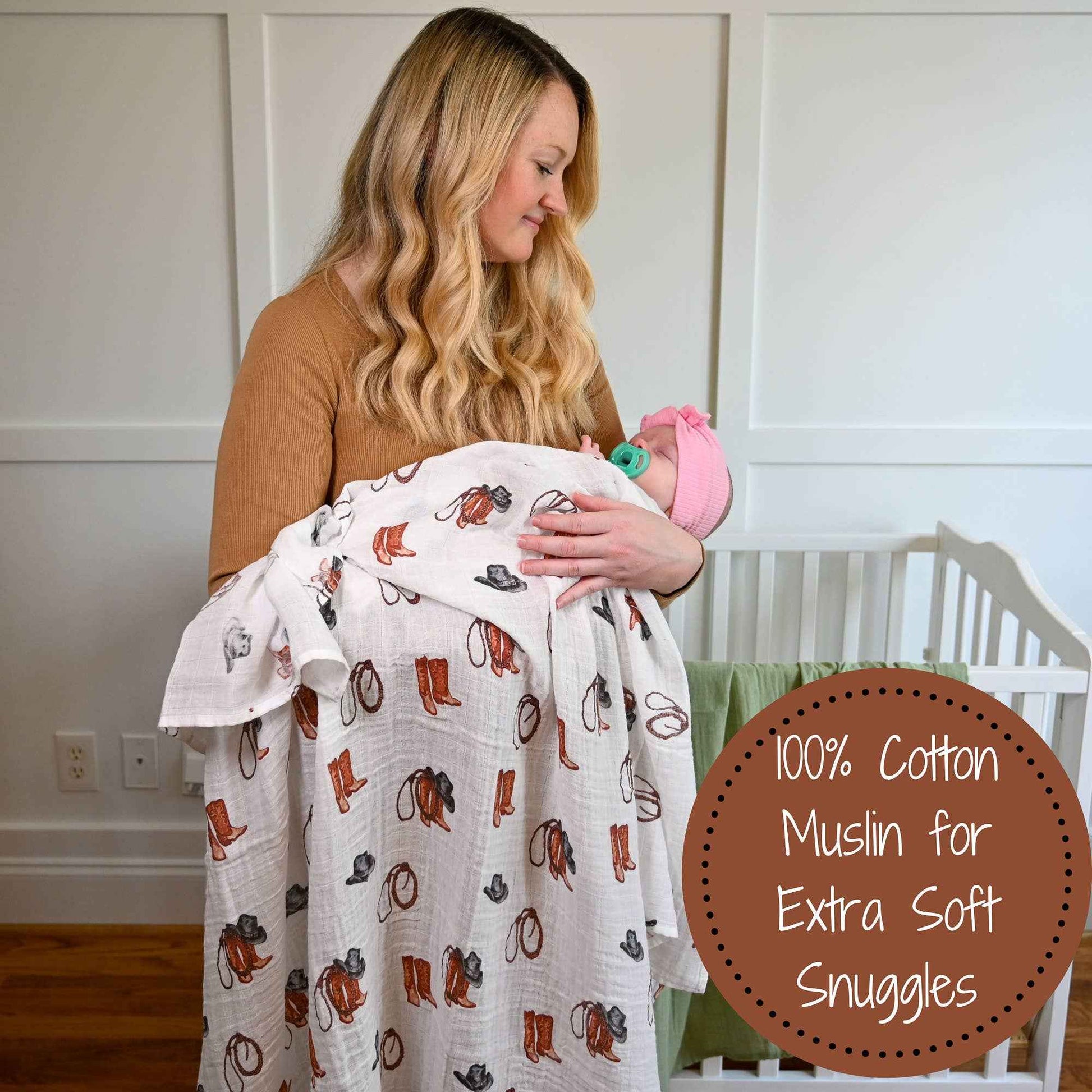 LollyBanks - Life Is Better In Boots Western Baby Muslin Swaddle Blanket