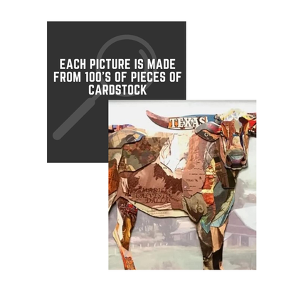 3D Collage Art | Texas Longhorn Steer (32"x38")
