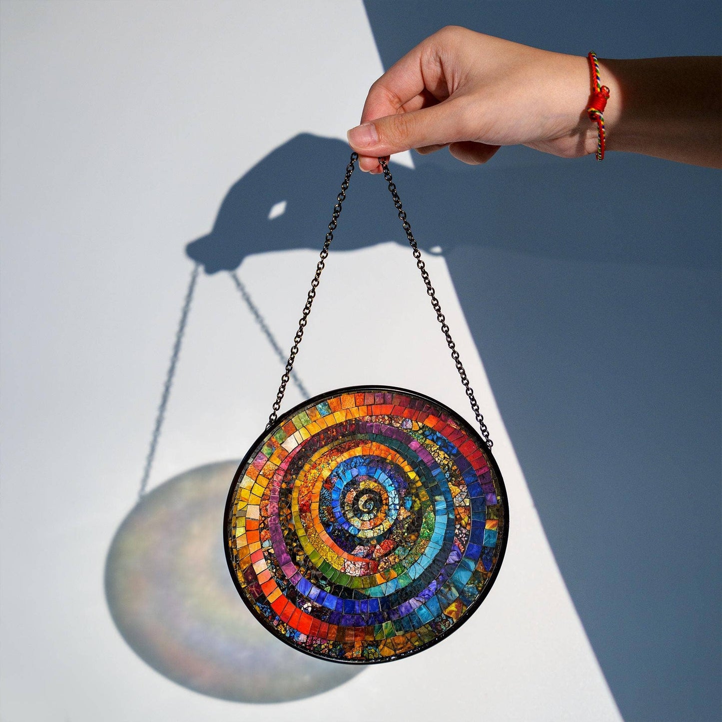 Rainbow Spiral Glass Suncatcher, Colorful Geometric Decor