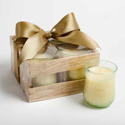 Harvest Moon Set of 4 Votives in Wooden Crate