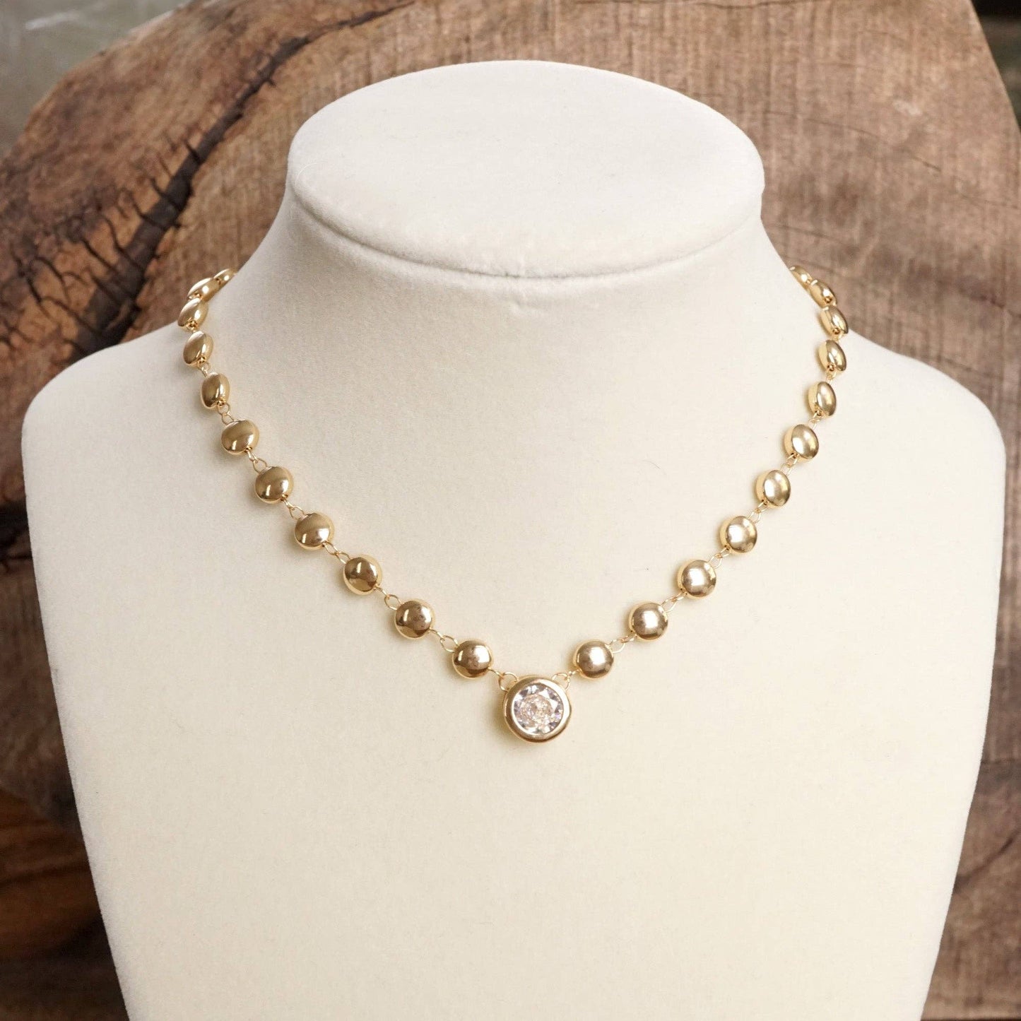 PennyLine inc - Clear Crystal Bezel Pendant Dot Chain Neckline Necklace