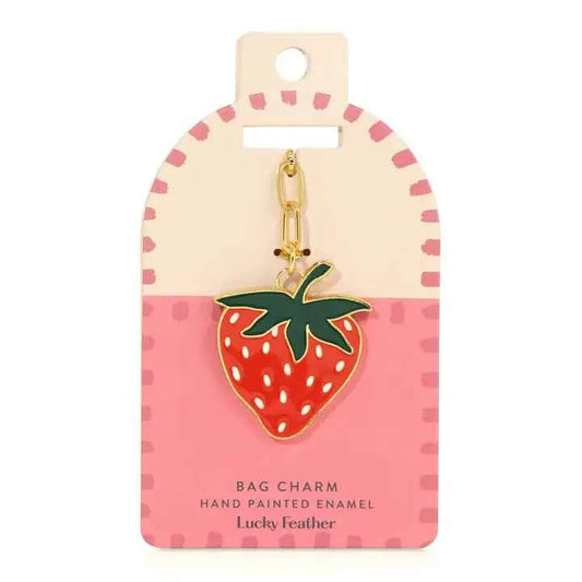 Enamel Bag Charm / Keychain - Strawberry