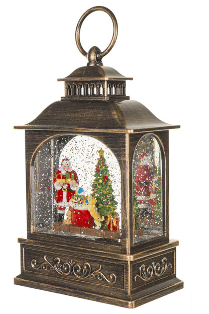 NEW- Brown Lantern Snow Globe with Santa's little helper