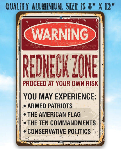 Advertencia Zona Redneck - Letrero metálico
