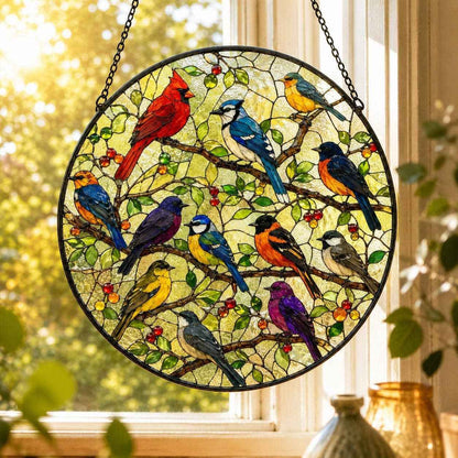 Bird Stained Glass Suncatcher, Colorful Songbird Hanging