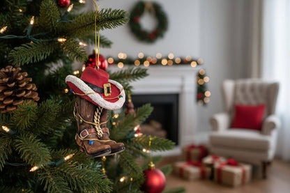 CHRISTMAS ORNAMENT BOOTS RED HAT, 2.25"X2"X3.25