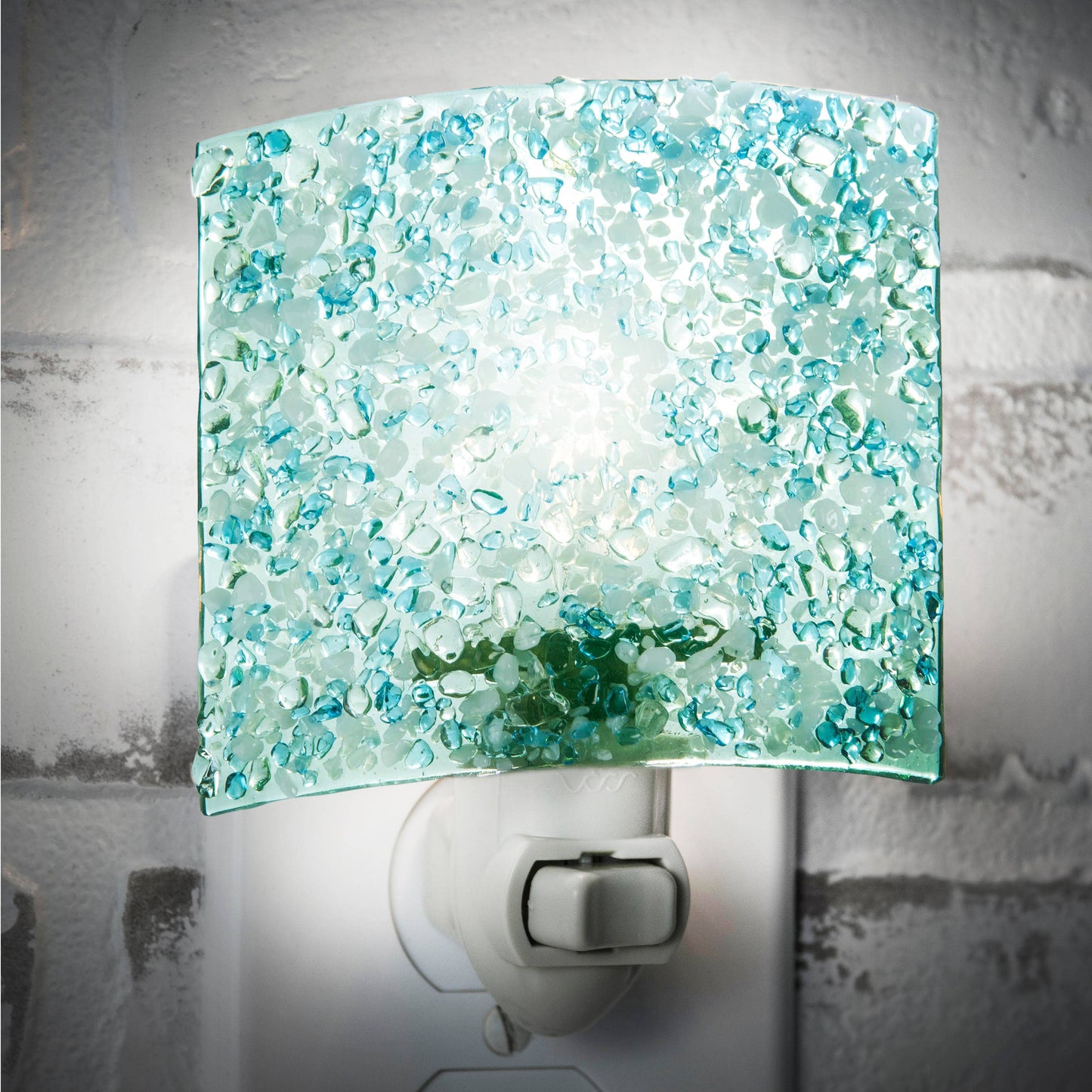 Blue-Green Fused Stained Glass Night Light J Devlin